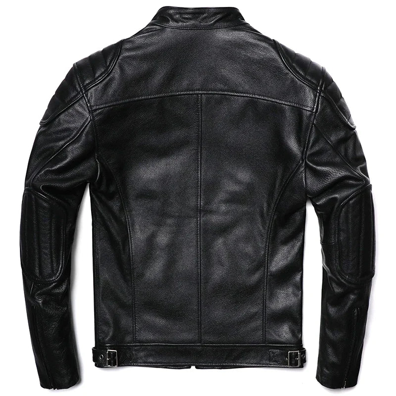 Classical Motorcycle Genuine  Leather Jacket Men's Natural Cowhide Slim Moto Cloth Calf Skin Jackets Asia Size S-6XL