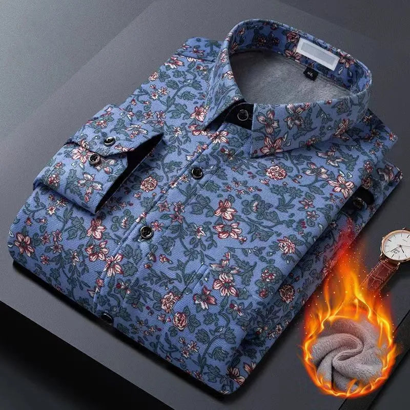 2025 spring shirts flower design high quality thicken casual mens shirt,autumn smart casual shirt men,size M-5XL KCY019
