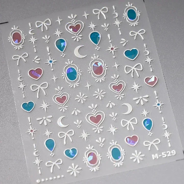 5D Gradient Love Gem Glitter Love Heart Colorful Cat's Eye Rhinestone Soft Self Adhesive Nail Art Stickers Shiny Manicure Decals