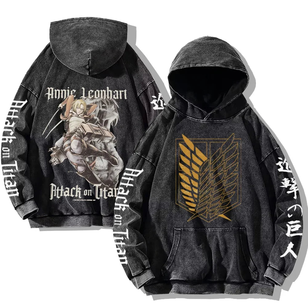 Vintage Washed Men's Hoodies Shield Print Hooded Sweatshirt Hip Hop Streetwear Y2K Hooded Pullover Y2K Loose Casual Tops