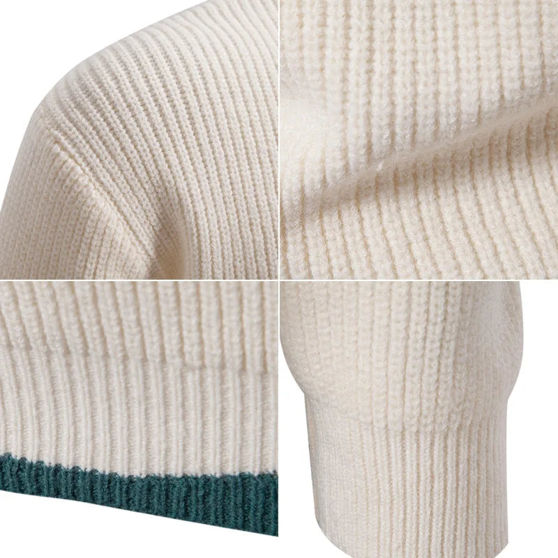 High Quality Men's New Autumn Winter Sweaters Casual Warm Mock Neck Pullovers Trend Color Blocking Design Men Sweaters Knit Tops