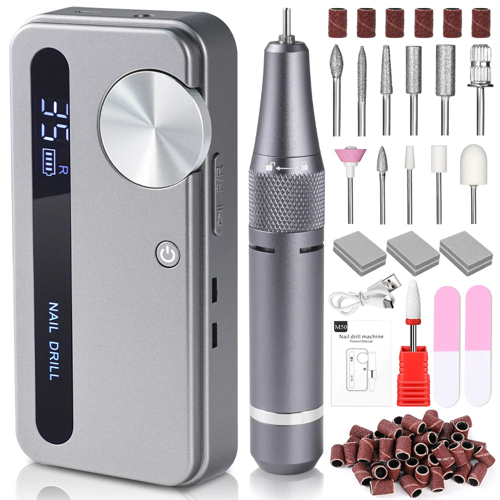 35000RPM Electric Nail Drill Machine Professional Nail Drills for Gel Nails Polish Rechargeable Portable Nail File Manicure Tool