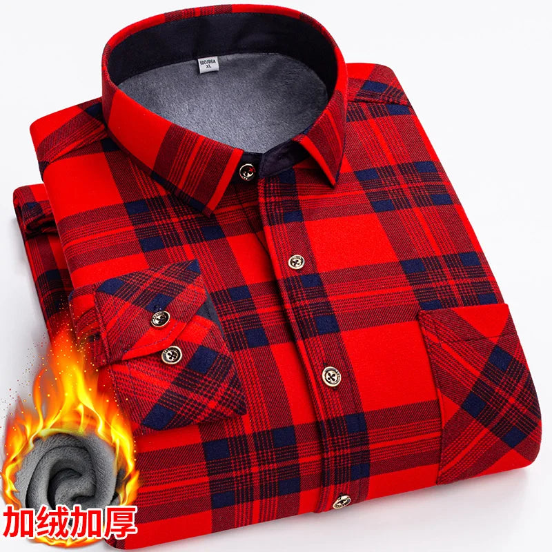 New men's double-sided fleece warm long-sleeved shirt, thickened for winter, cold-resistant, street trend business casual