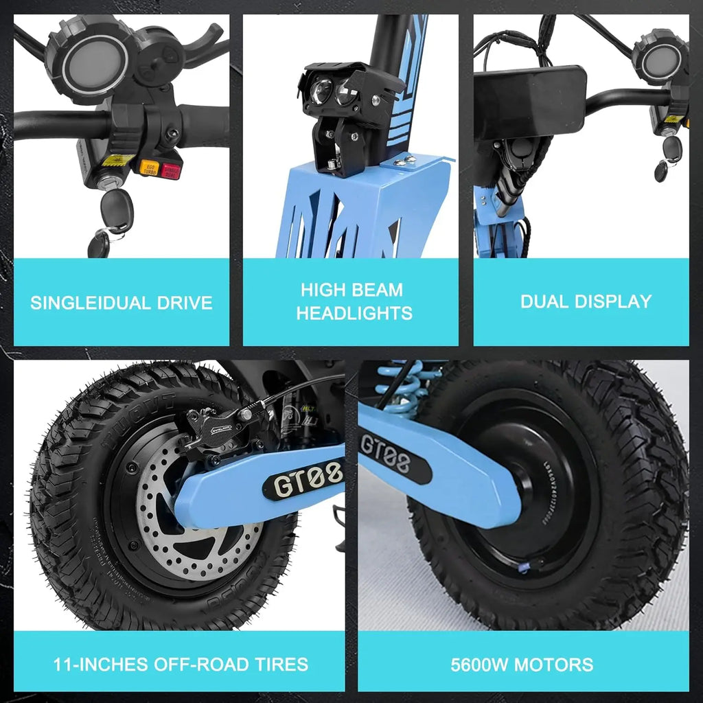 5600W Adult Electric Scooter Dual Motor Top Speed Sport Folding E-Scooter with Detachable Seat