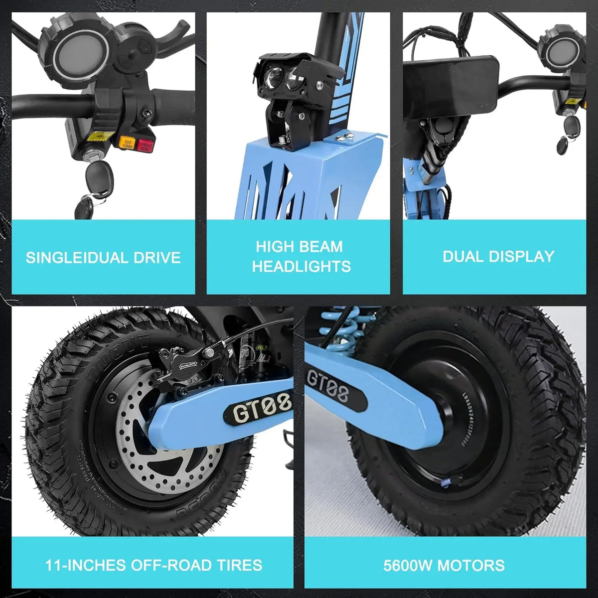 5600W Adult Electric Scooter Dual Motor Top Speed Sport Folding E-Scooter with Detachable Seat