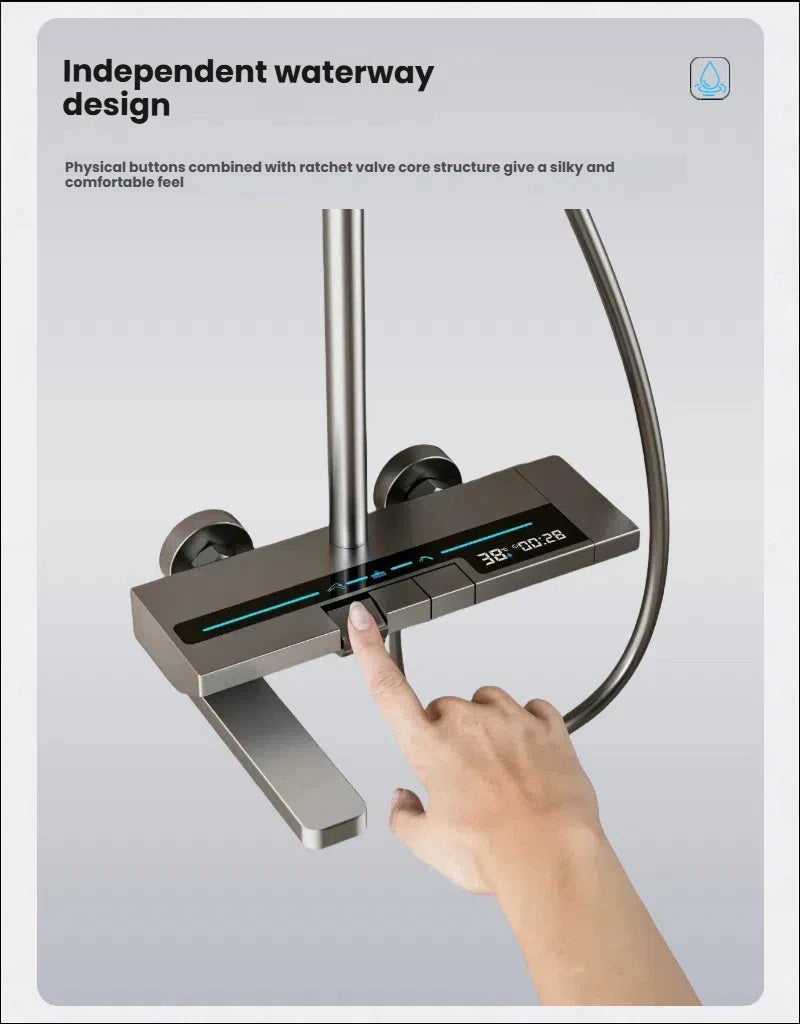 Restroom Piano Keys Shower Set Household Bathroom Multifunctional Hot Cold Water Digital Display Pressurize Shower System Set
