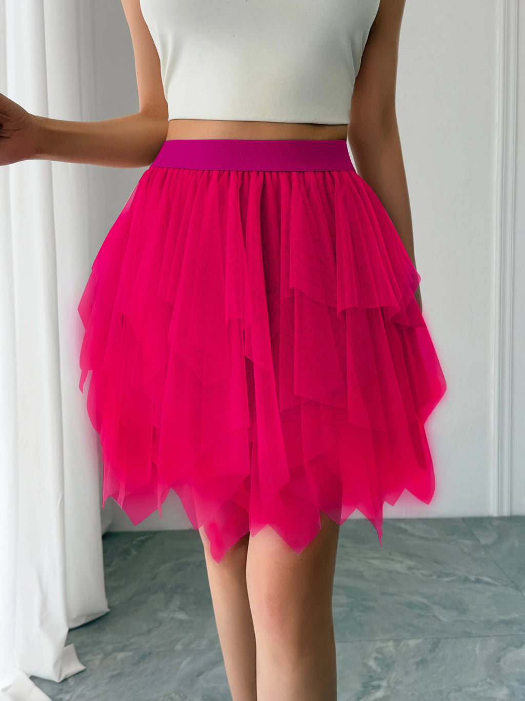 Women's mid waist chiffon mini skirt summer casual asymmetrical hem layered ruffle A-line skirt holiday sweet fairy skirt