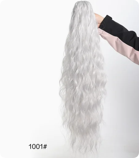 Black White Ombre Claw Clip Ponytail Hair Extensions Wavy Synthetic High Ponytail Hairpiece For Women