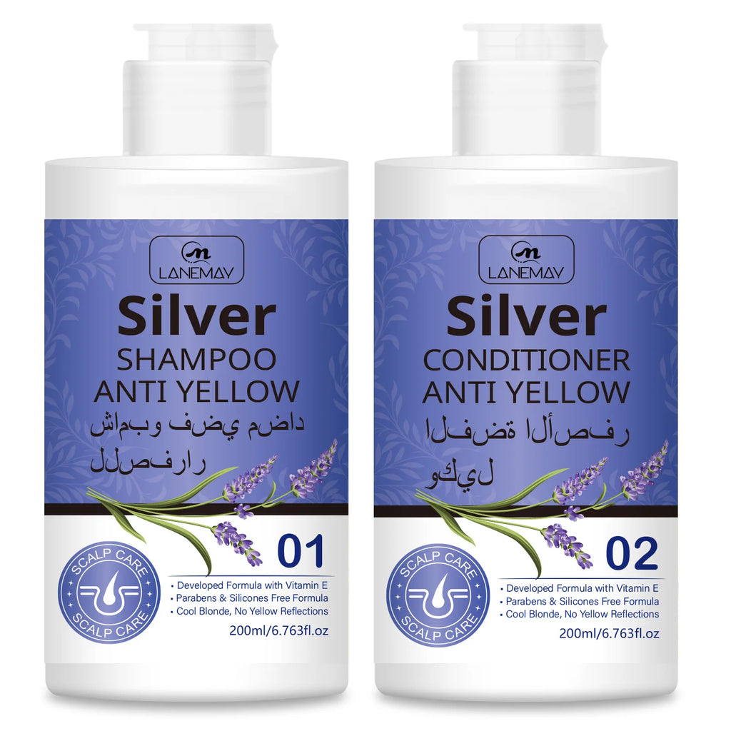 Silver Anti-Yellow Shampoo & Conditioner Set – Neutralize Brassiness & Maintain Cool Blonde Tones.