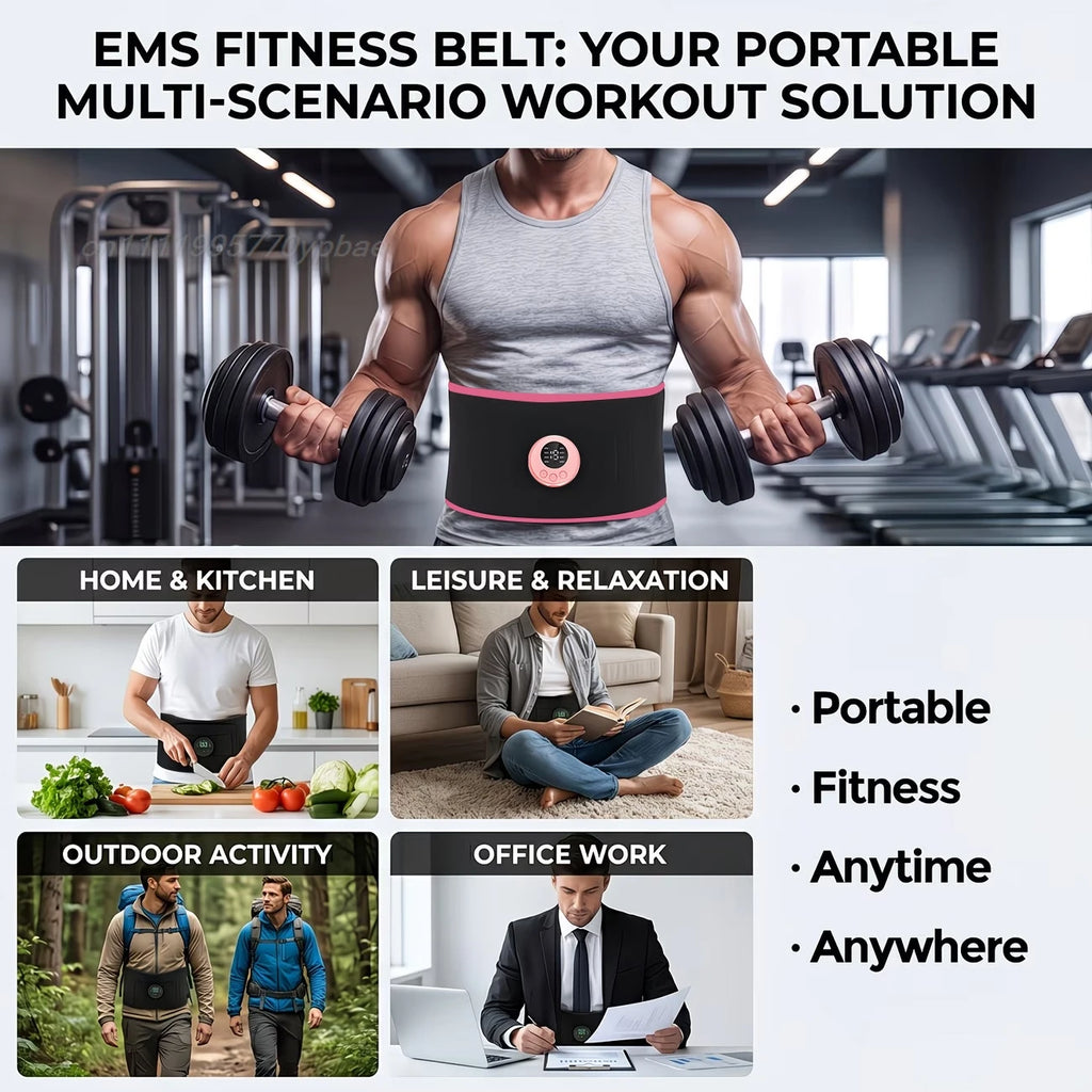 Smart EMS Gel-Free Abdominal Slimming Belt Muscle Stimulator Waist Trainer Hip Lift Fitness Workout Home Gym Equipment