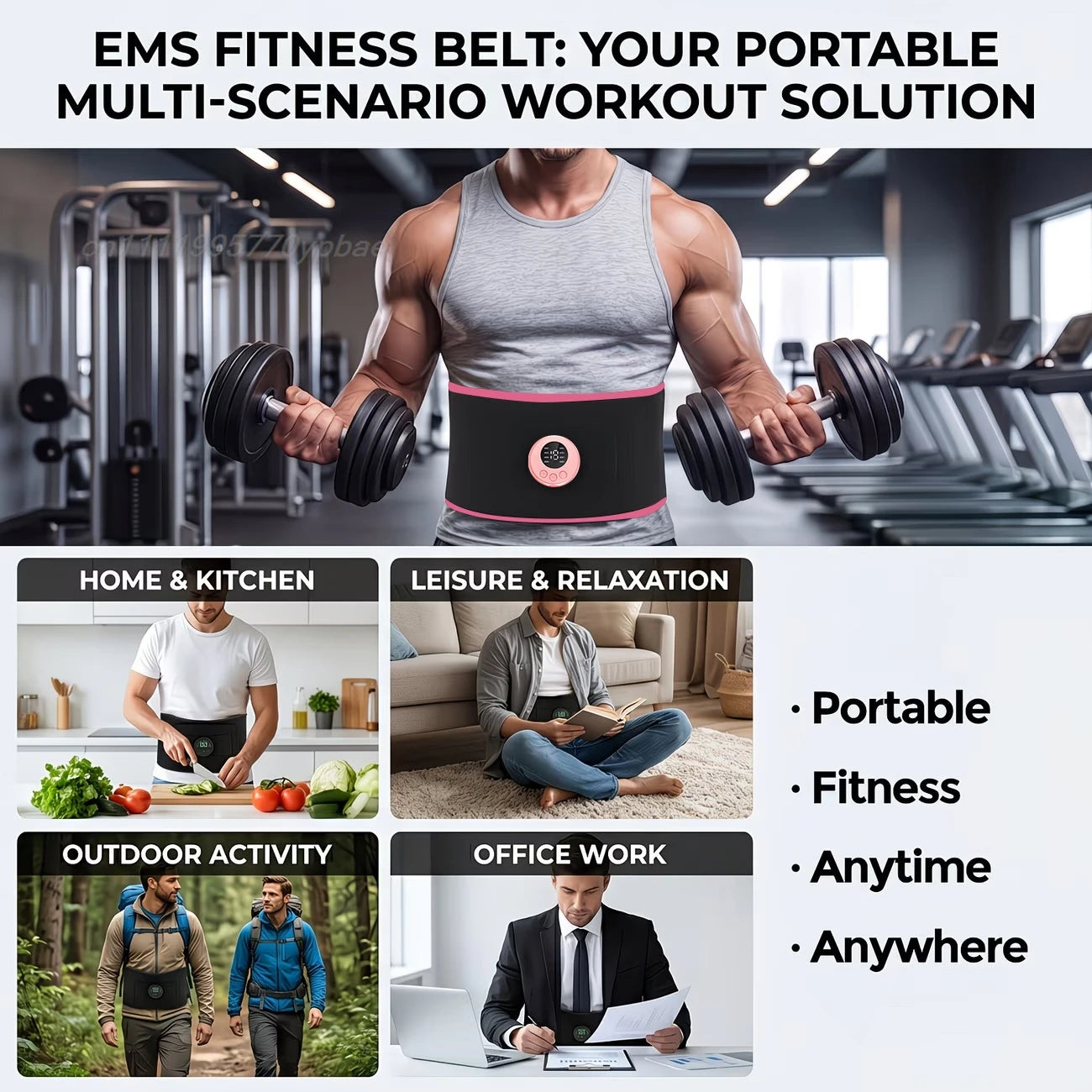 Smart EMS Gel-Free Abdominal Slimming Belt Muscle Stimulator Waist Trainer Hip Lift Fitness Workout Home Gym Equipment