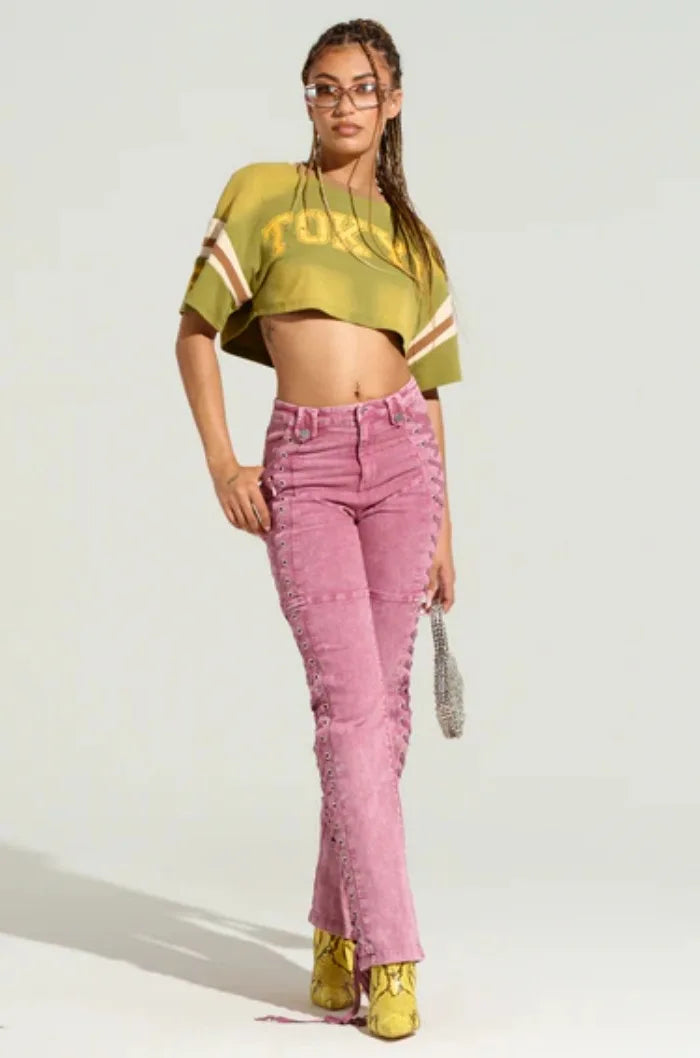 Europe America New Fashionable Women's Straight-leg High-waisted Jeans, Featuring Lace-up Straps and Drawstrings for Hot Girls