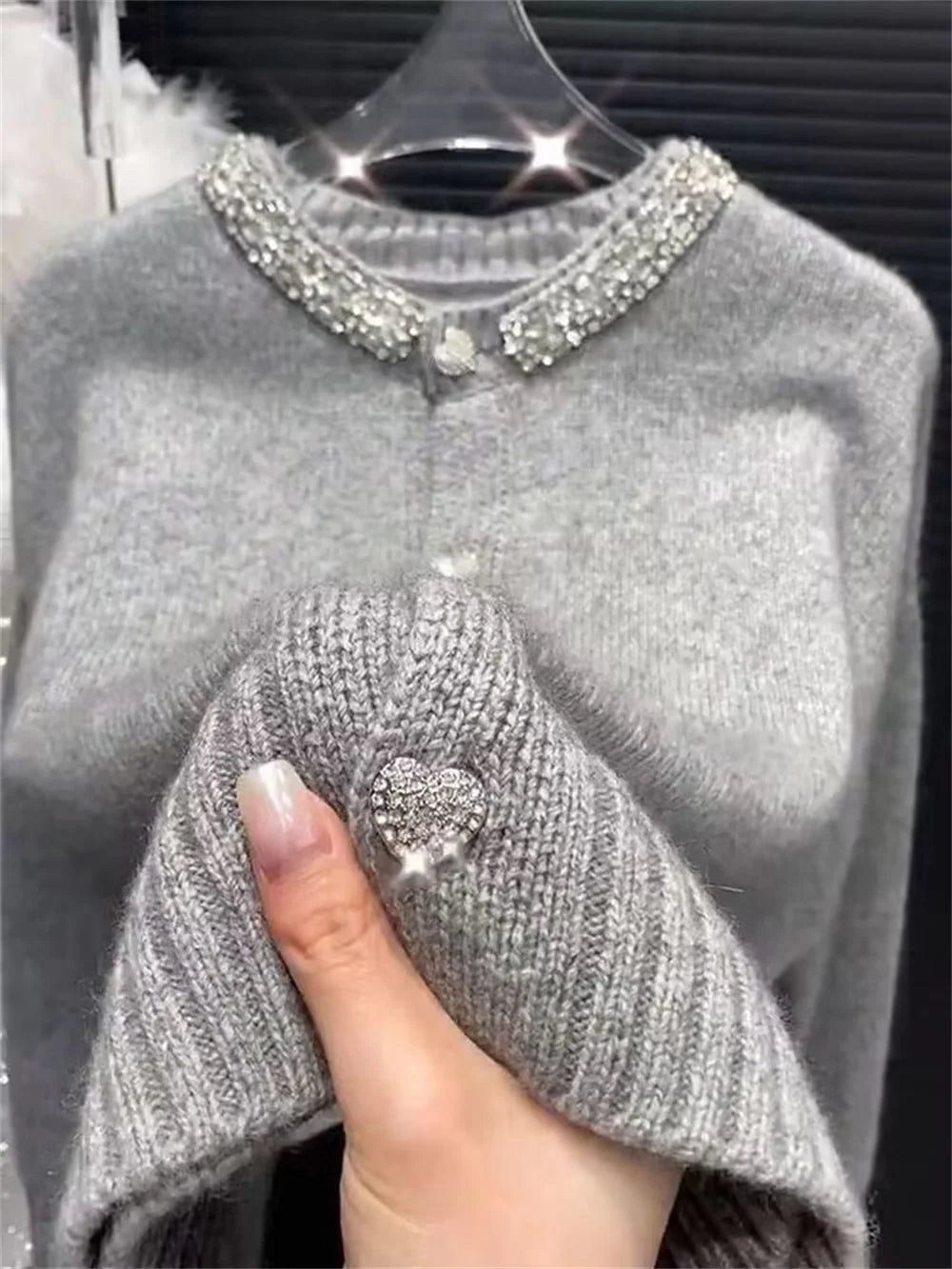 2025 Women Clothing Oversized Cardigan Jackets Diamond O-neck Vintage Casual Knitted Sweater Tops Pull Femme Cardigans Sweater