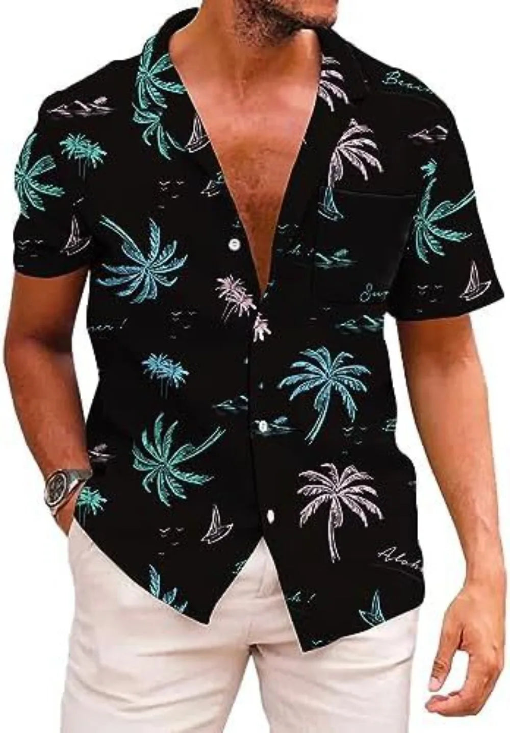 Summer Trendy Hawaiian Men's Palm Beach Shirt Tropical Vacation Clothing
