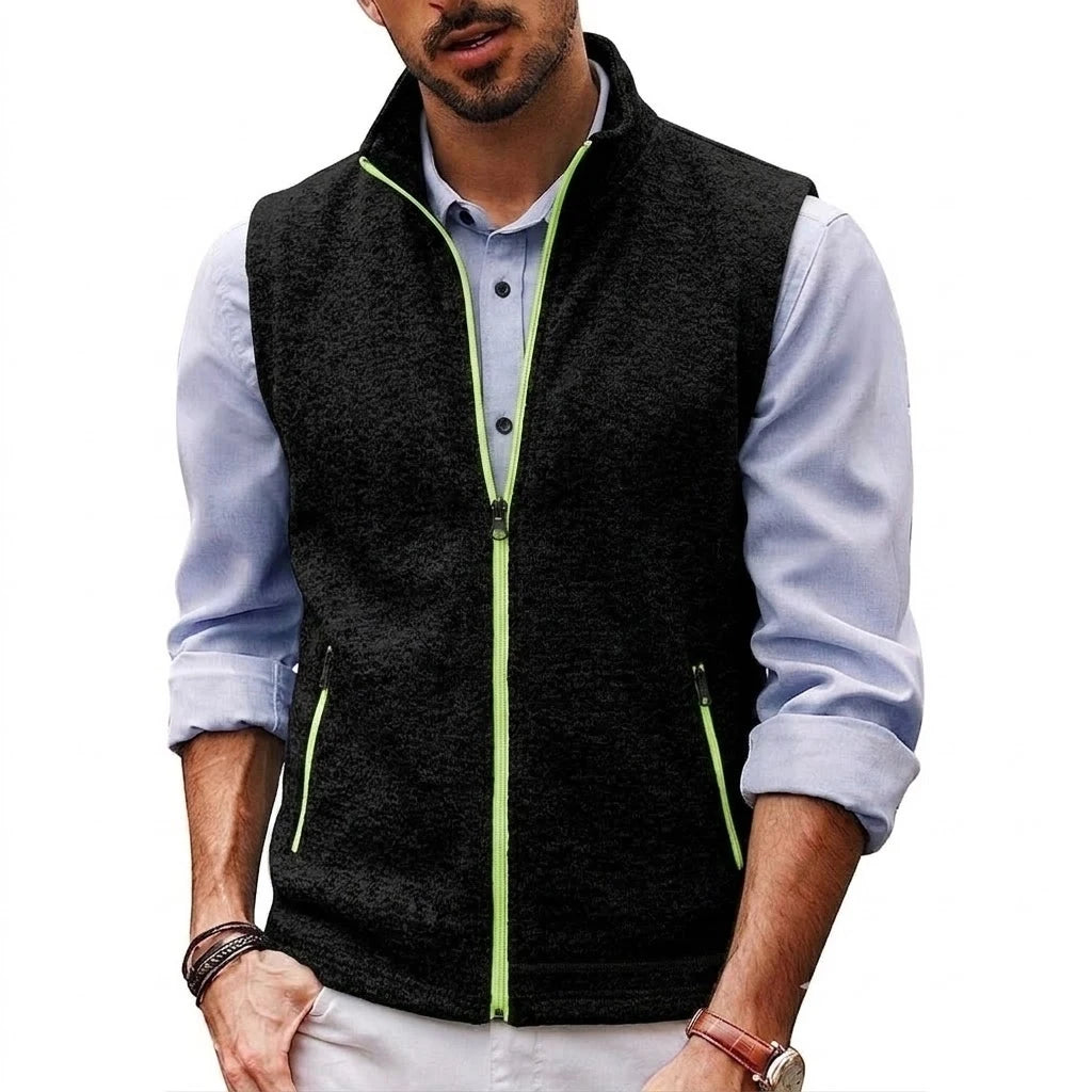 Autumn Men's Stand Collar Vest Zip Casual Knitted Sweatshirts Sleeveless Jacket Winter Warm Outerwear with Pockets Streetwear