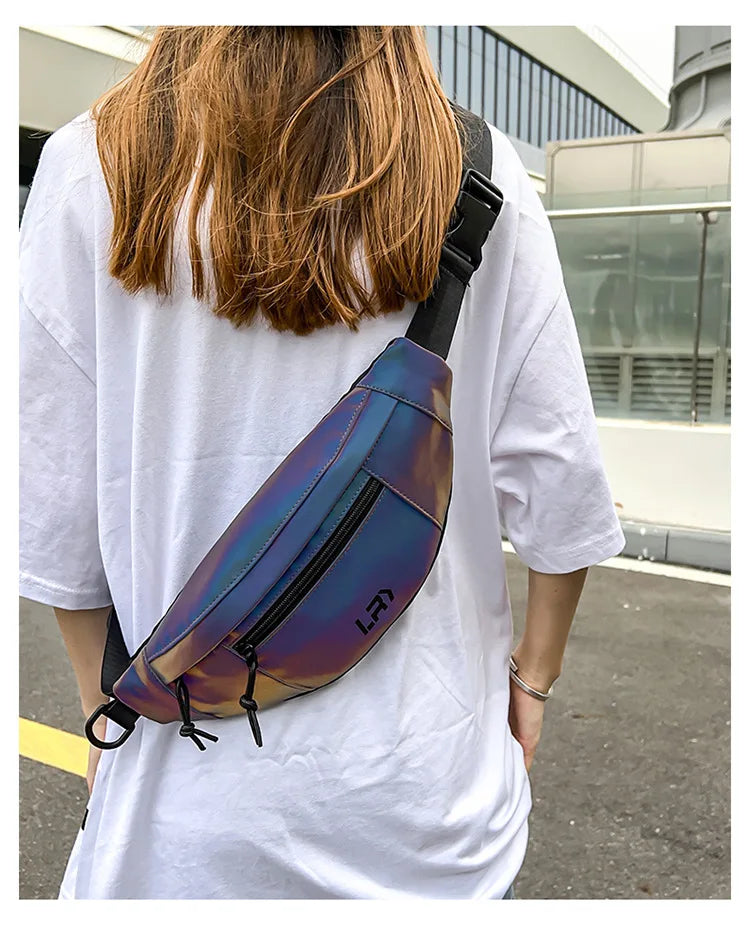 Techwear Style Colorful Reflective Fanny Pack Punk Hip Hop Crossbody Bag Men Women Outdoor Casual Motorcycle Sport Waist Bag