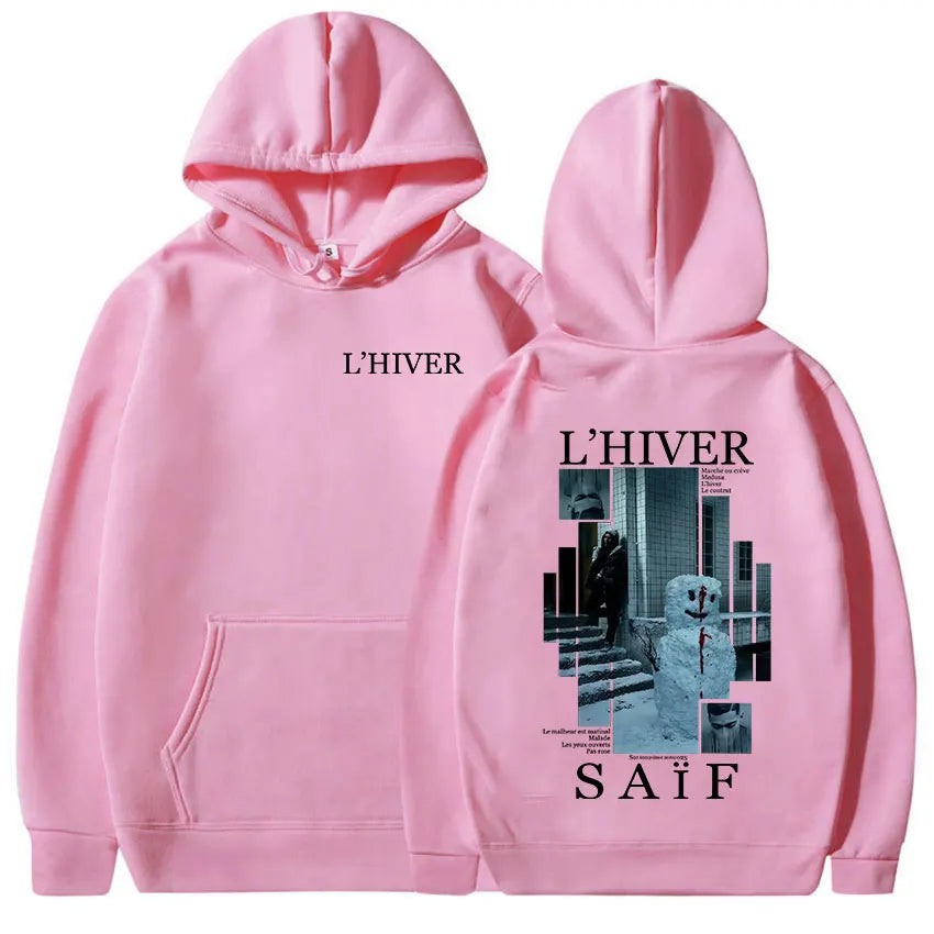 Rapper L'HIVER Saif Album 2025 New Hoodie Men's Hip Hop Fleece Pullover Sweatshirt Retro Long Sleeve Oversized Hoody Streetwear