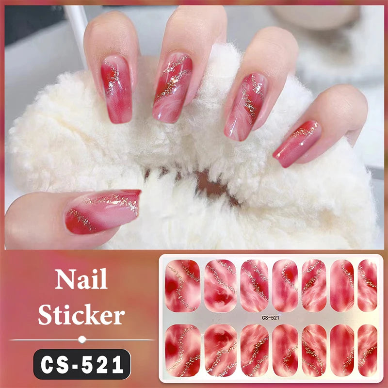 No Baking Lamp Waterproof Nail Wraps Full Cover Nail Stickers Firm And Not Easy To Fall Off 14 Nails/Set Multi Color Nail Patch