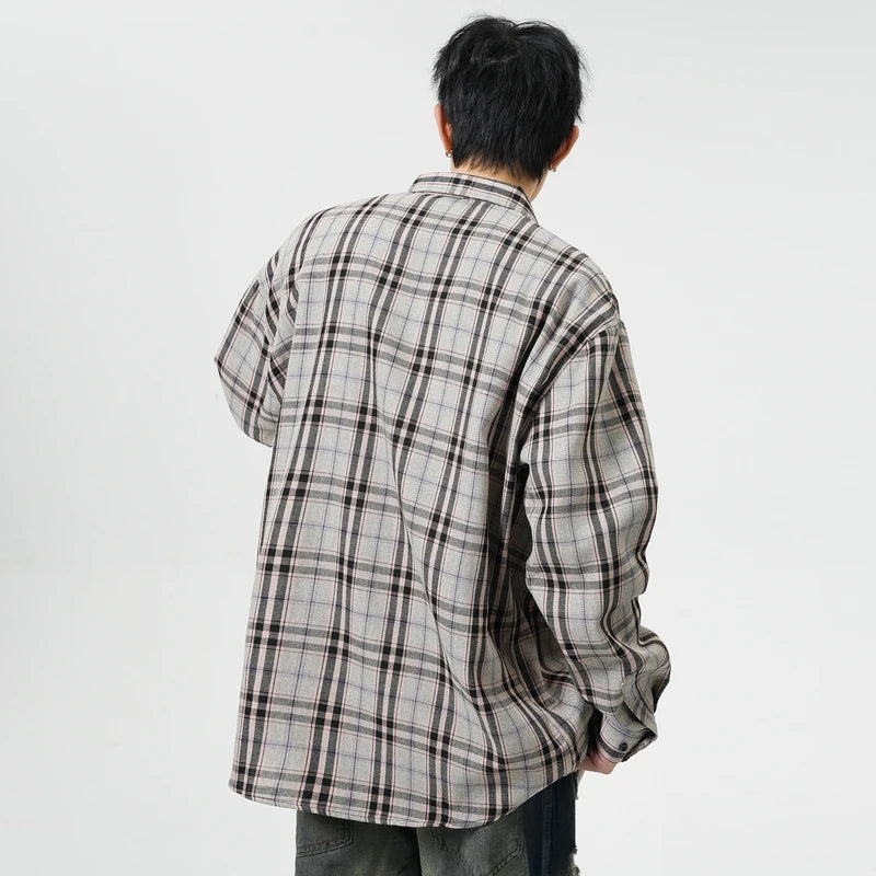 Men Shirt Plaid Flannel Long Sleeve Plus Size Loose Hip Hop Street Mens Casual Shirt Oversized Male Soft Dress Shirt Dropshippig