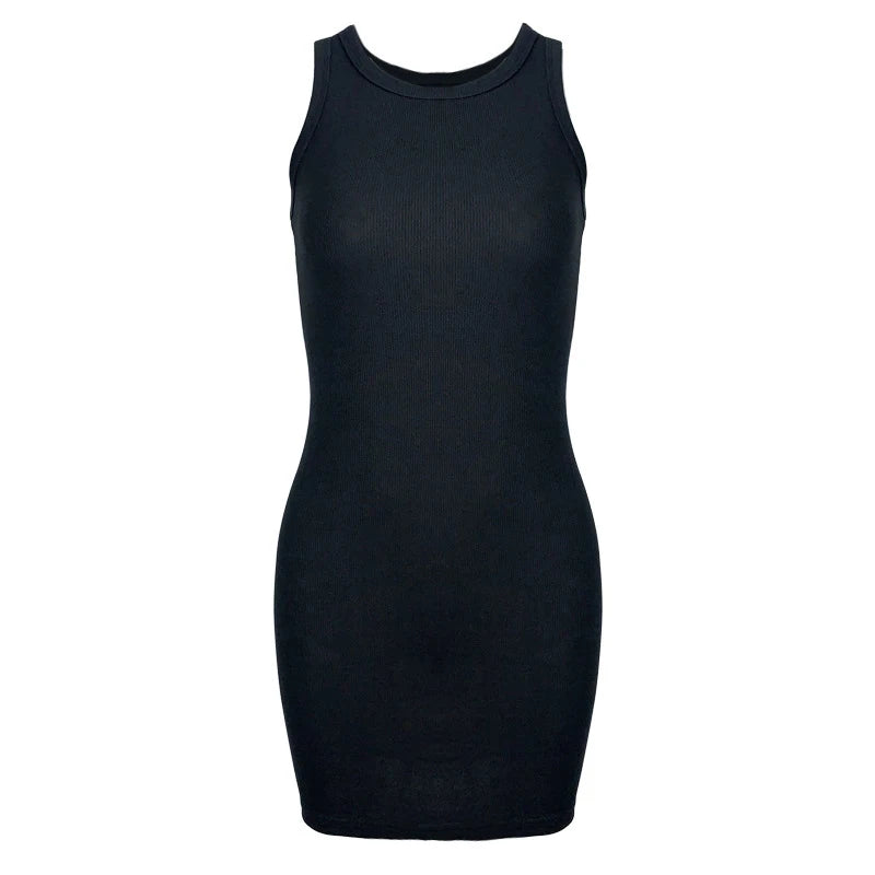 Women's Black Ribbed Bodycon Mini Dress Sexy Sleeveless Vest Club Party Tight Fitting Solid Color Summer Dress