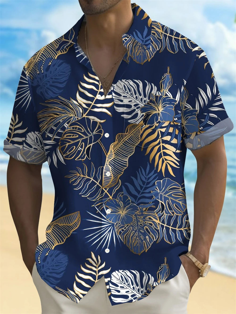 Hawaiian Plant Golden Leaves 3D Print Men's Hawaiian Shirt Outdoor Street Casual Summer Turndown Short Sleeve Polyester Shirt