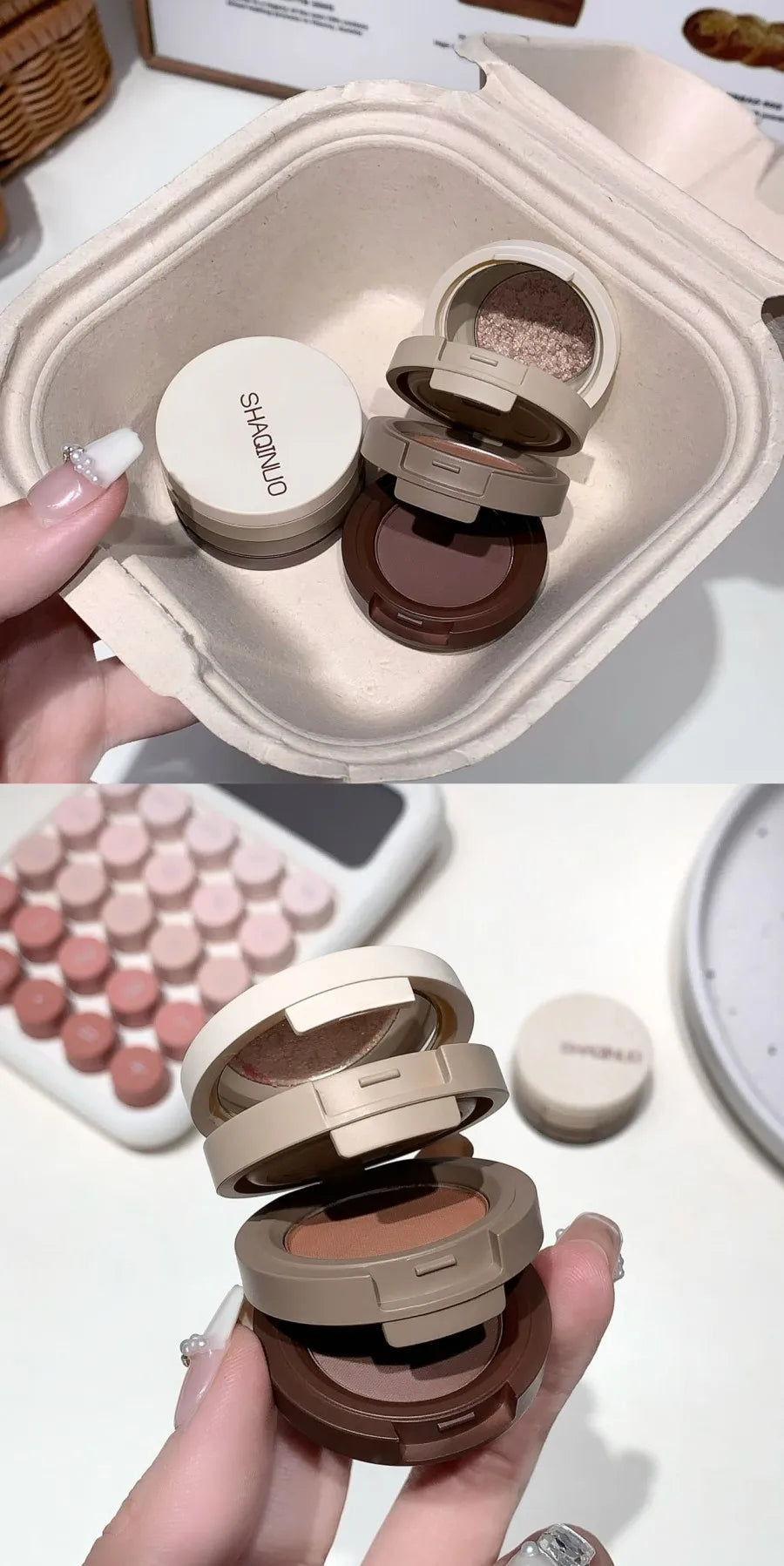 SHAQINUO Three-color Flip-top Eyeshadow Matte Pearlescent Earth-tone Eyeshadow Palette, One Palette to Complete Your Makeup