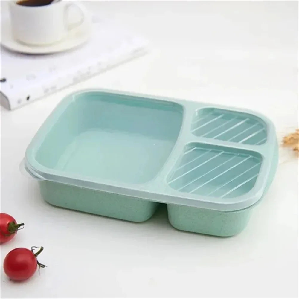 1/4pack Bento Lunch Box Set 3 Compartment Food Storage Containers Wheat Straw Meal Prep Lunch Box Plastic Food Storage Container