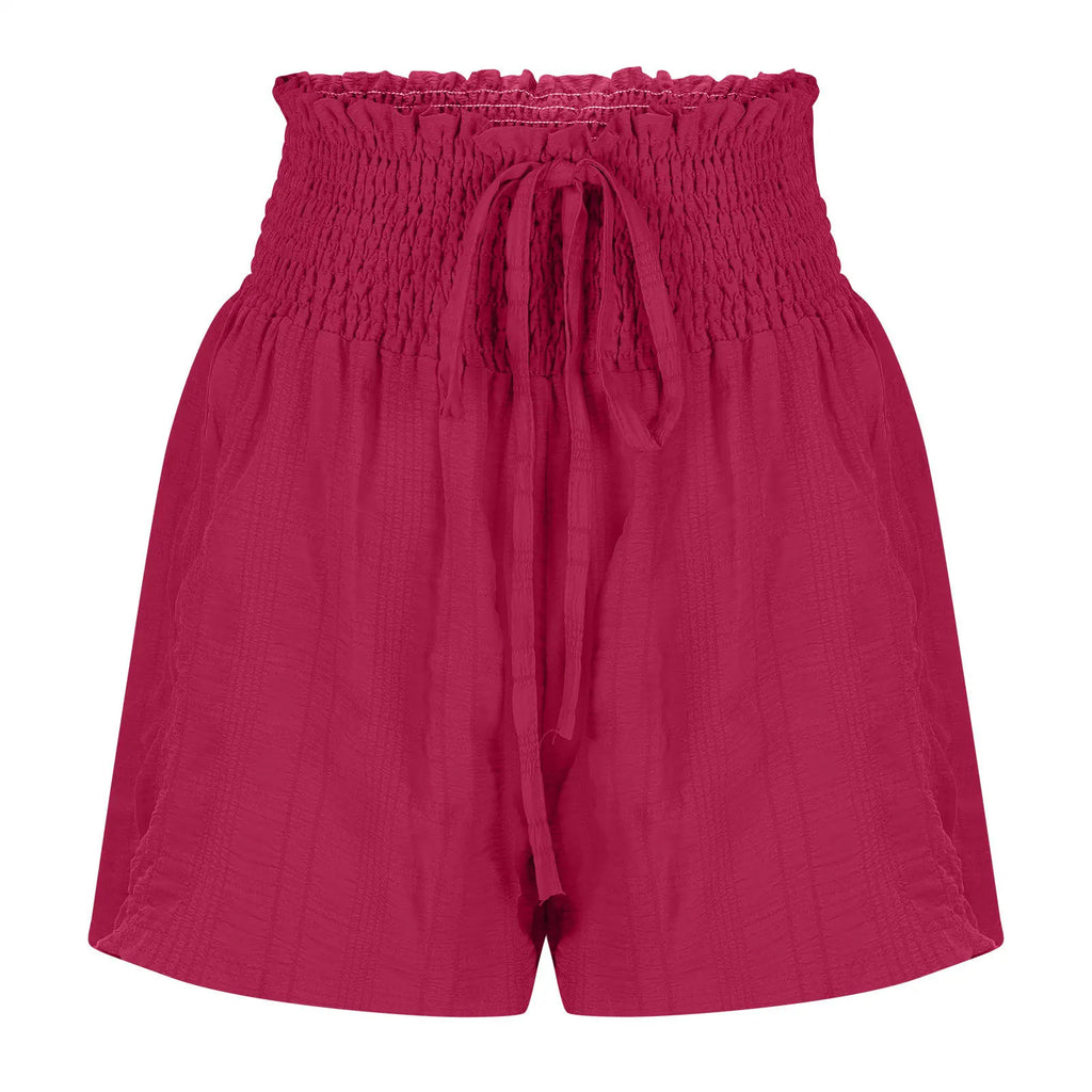 Women Casual High Waist Shorts Skirt Smocked Elastic Drawstring A-Line Flowy Short Skirt Pants Summer Solid Color Beach Skorts