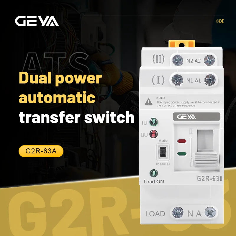 GEYA G2R Din Rail 2P 63A ATS Dual Power Automatic Transfer Switch Electrical Selector Switches Uninterrupted Power 63A 110V 220V