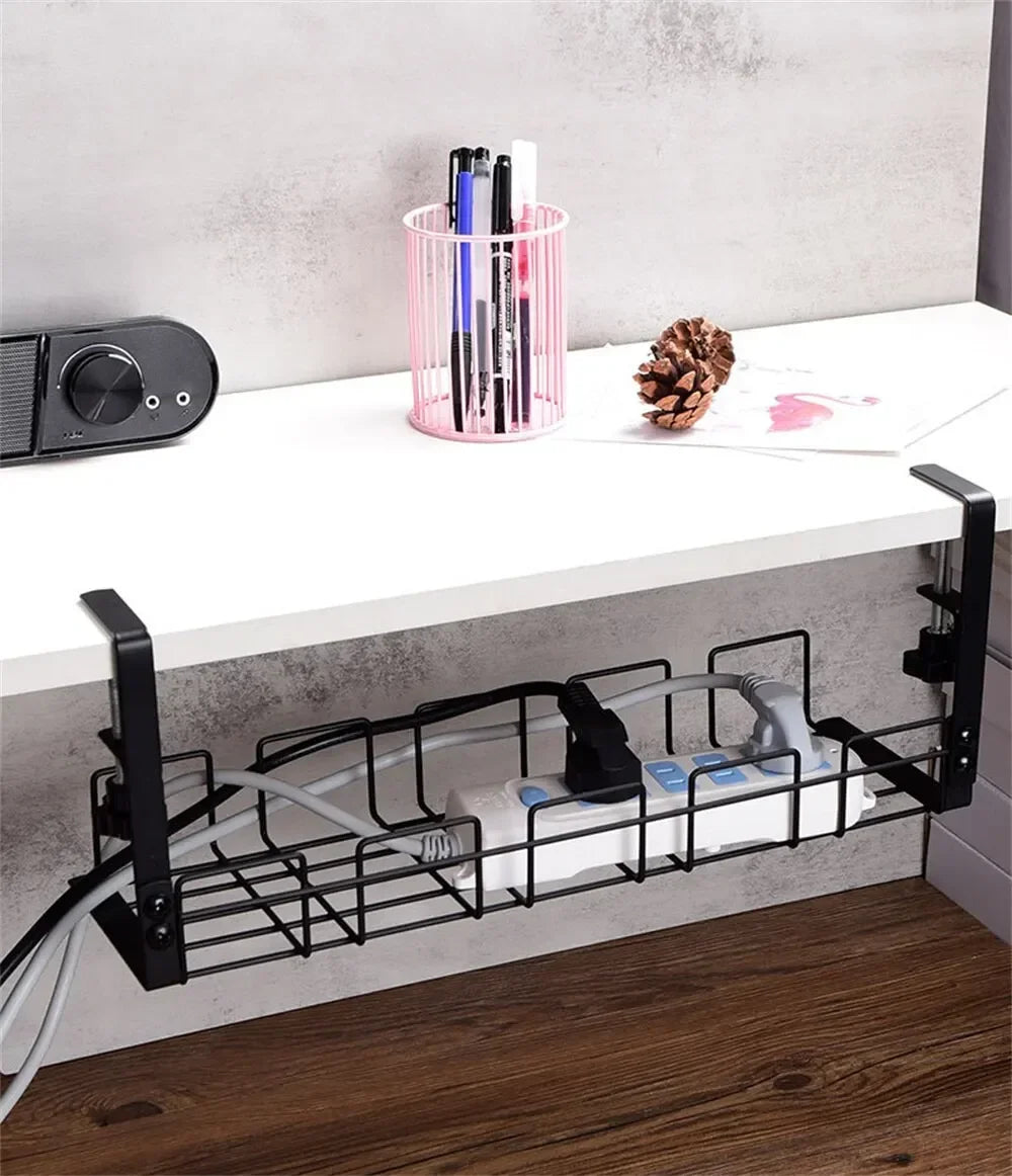 Home Office Desk Wire Organizer No Punching Kitchen Storage Accessories Under Table Storage Rack Metal Cable Management Tray 