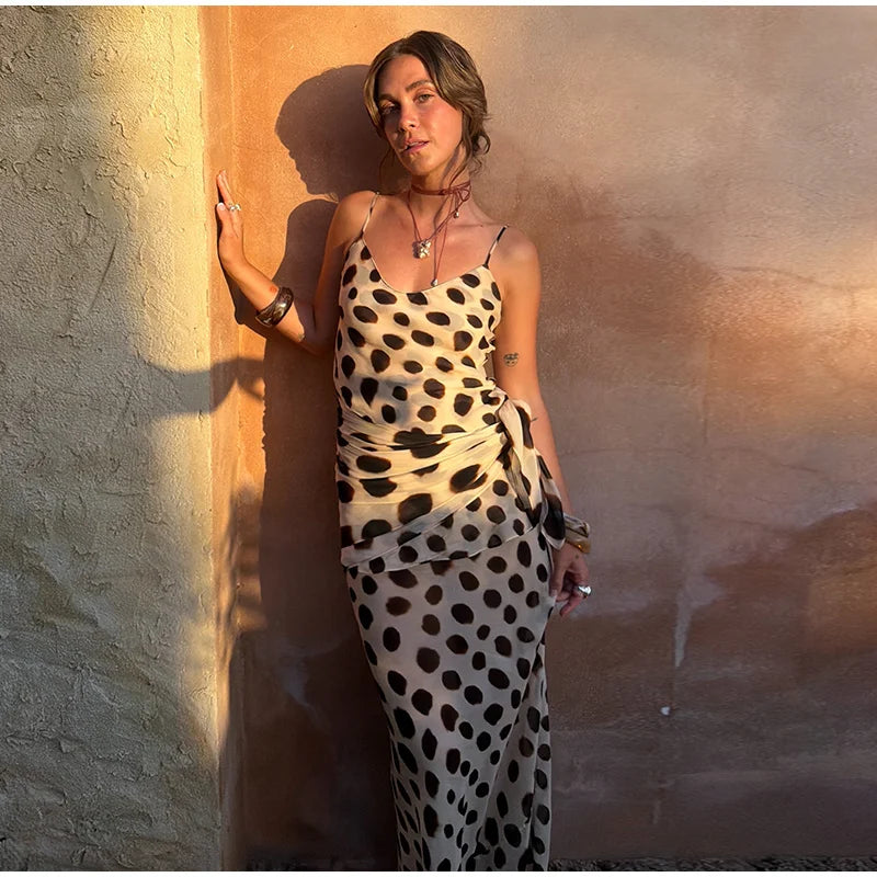 Urban Long Dress Animal Print Women Dress Sexy V-neck Ruched Drawstring Female Dresses 2026 Summer Party Lady Street Robe