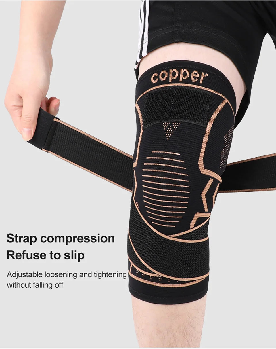 1Pcs Knee Support Knitted Nylon Copper Ion X-type Stable Patella Compression With Straps Ligament Strain  Knee Pads Men Women