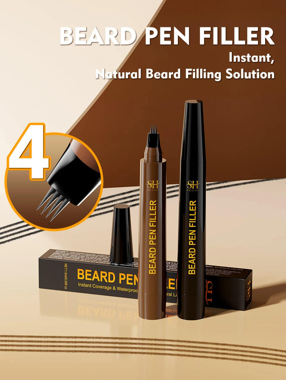 Beard Filling Pen Kit Four Prong Beard Filler Pencil With Beard Brush Waterproof Male Moustache Repair Shaping Coloring Pen