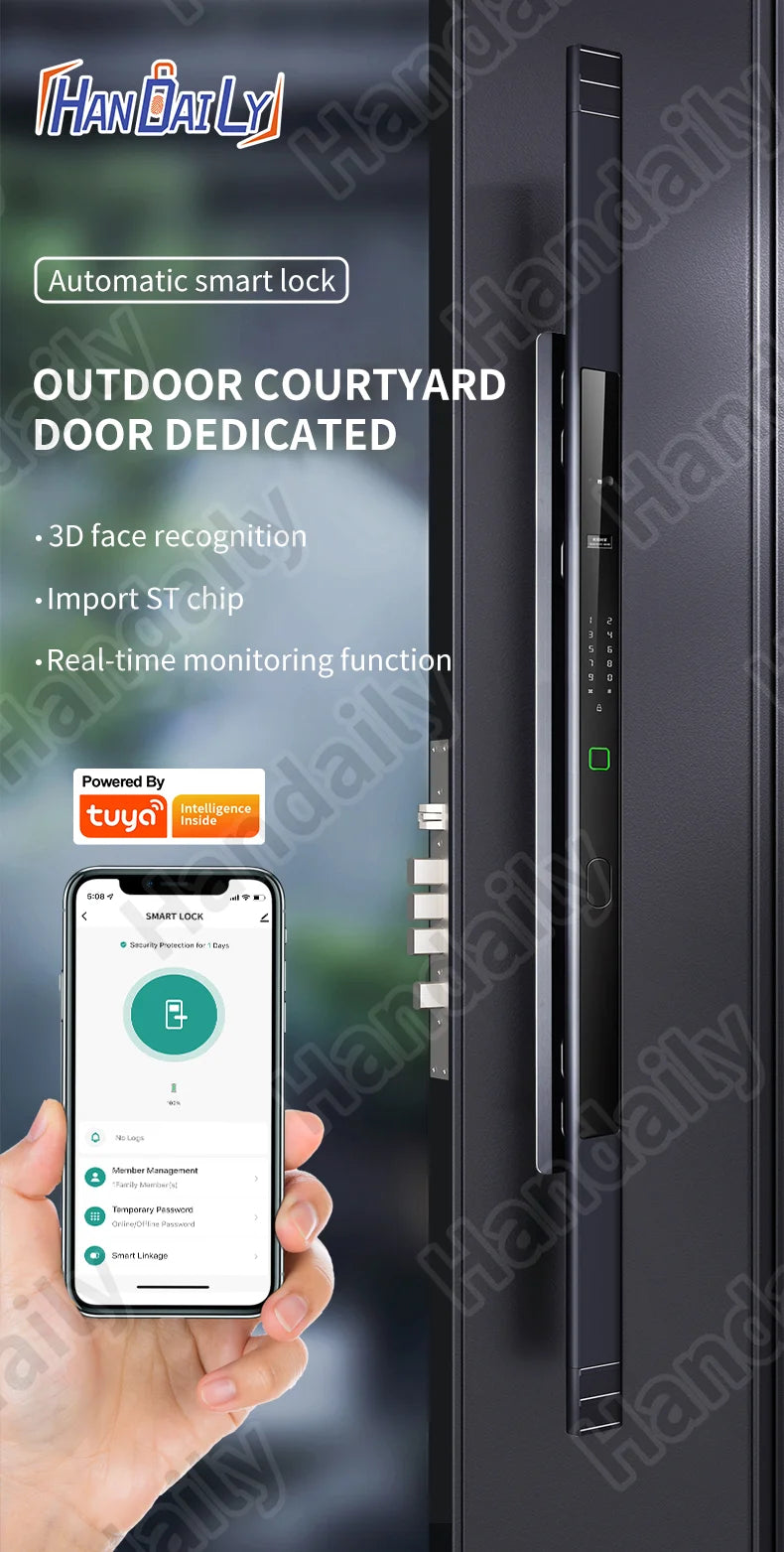 IP 67 Waterproof Smart Door Lock Palm Biometric Tuya WIFI 3D Face Recognition Cerradura Intelligent Video Rfid Digital Lock