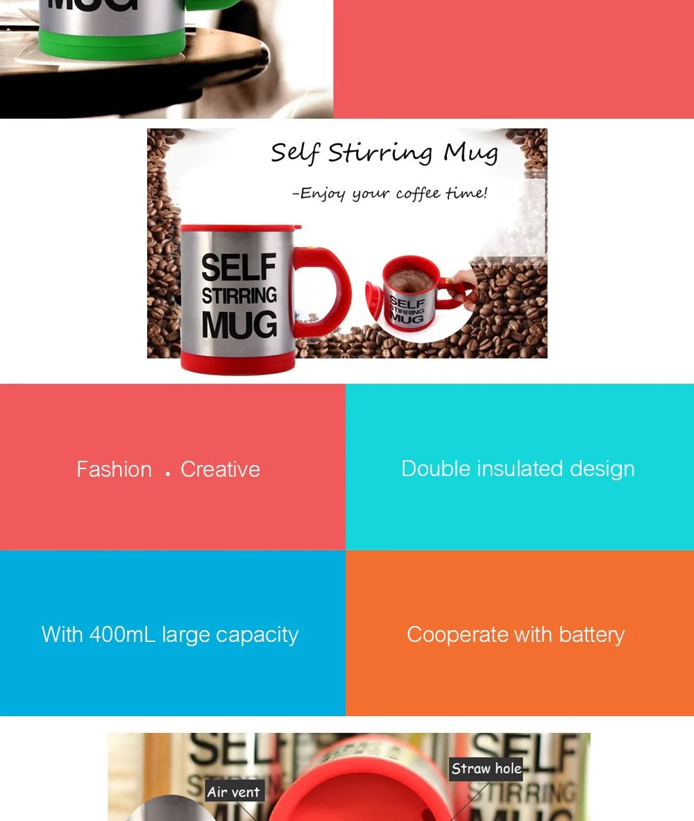 450ML Automatic Stirring Electric Mixing Cup Coffee Milk Self Stirring Mug Stainless Steel Thermal Smart Double Insulated Cup