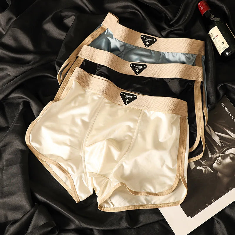 1/3 PCS Men's Luxury Satin Ice Silk Shorts Boxers Hygroscopic Breathable Double-layer Silk Crotch High Elastic Underpants