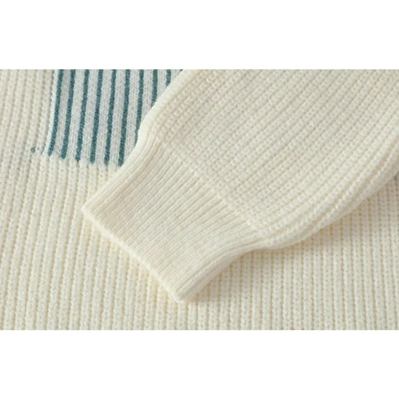 KIDWHXR 2026 Autumn Winter Men Sweaters Contrast Color Round Neck Male Knitted Tops Loose Long Sleeve Man Casual Pullovers