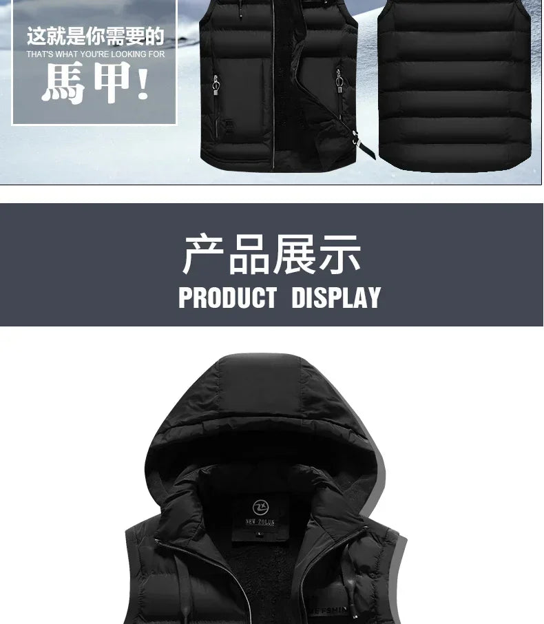 New Brand Mens Outdoors Vests Men's Winter Vest Cotton-Padded hot sale Vest Men Warm Hooded Waistcoat Casual Male Coats Vests
