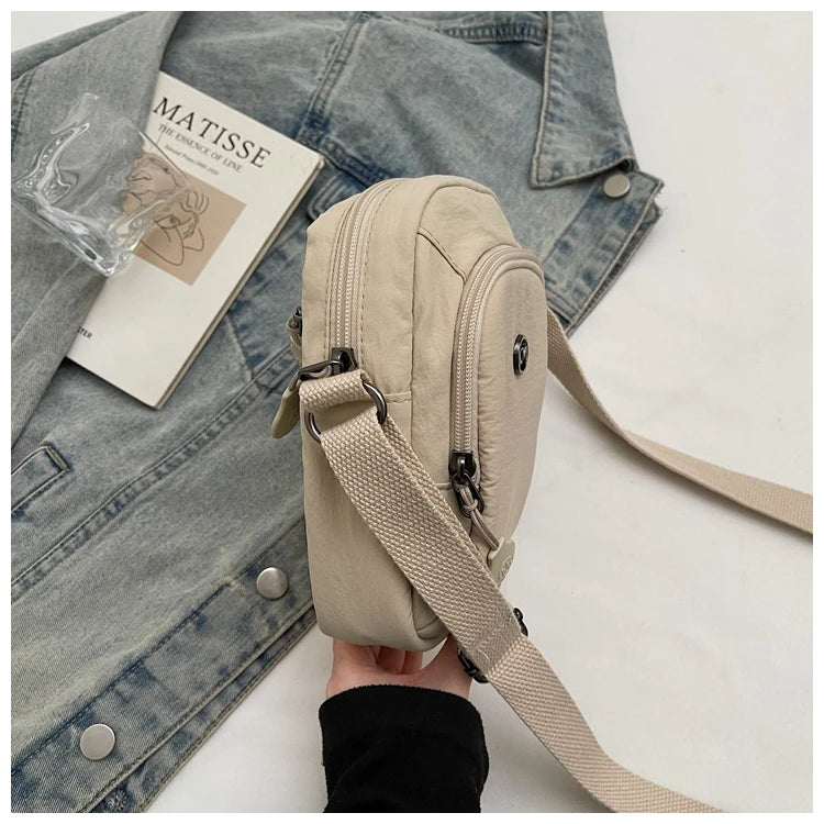 Waterproof Nylon Mobile Phone Bag Portable  Three-Layer Coin Purse Crossbody Bag for Youth Casual Simple Style Functional...