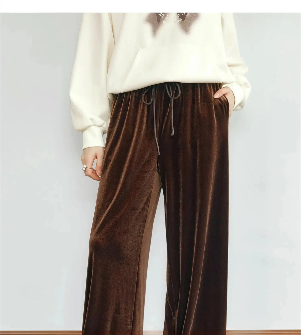 OLrain Velvet Drawstring Baggy Sweatpant Woman 2026 Autumn Casual Retro High Waist Wide Leg Long Pants Women Trousers M56QK85138
