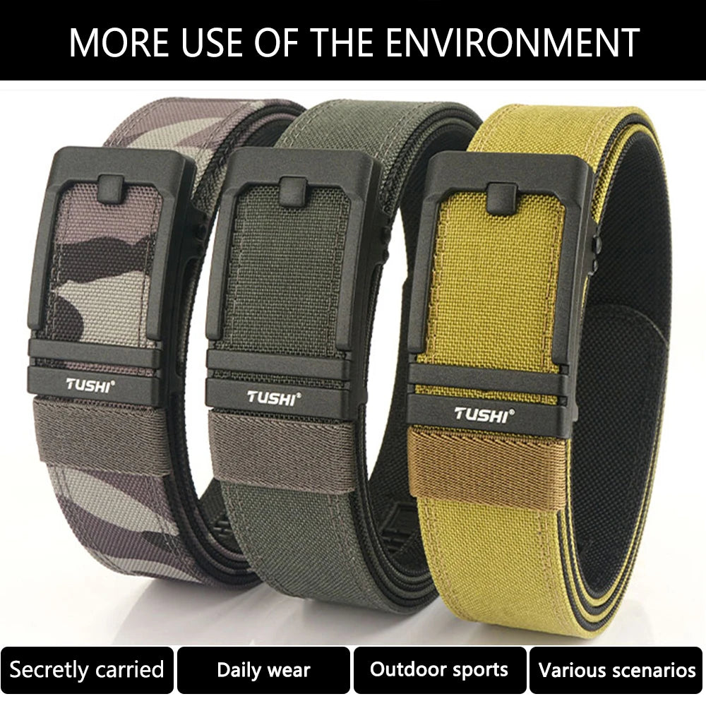 TUSHI New Double-layer Reinforced Automatic Buckle Training Quick Hanging Pistol Belt Men Nylon Outdoor Leisure IPSC Accessories
