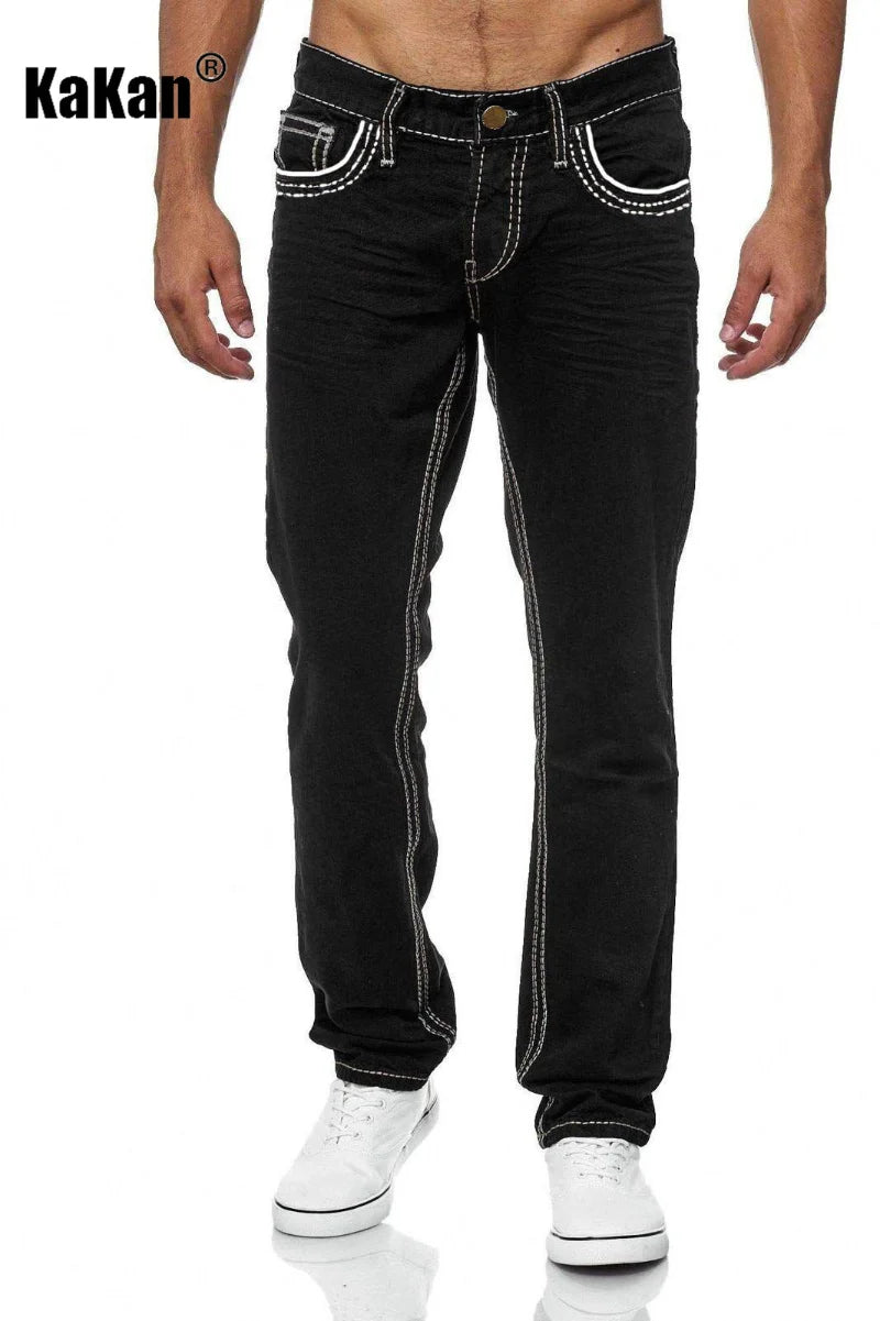 Kakan - High-quality Men's Personalized Double-line Jeans, New Dark Blue, Light Blue, Black Jeans K05-8878 In Spring and Autumn