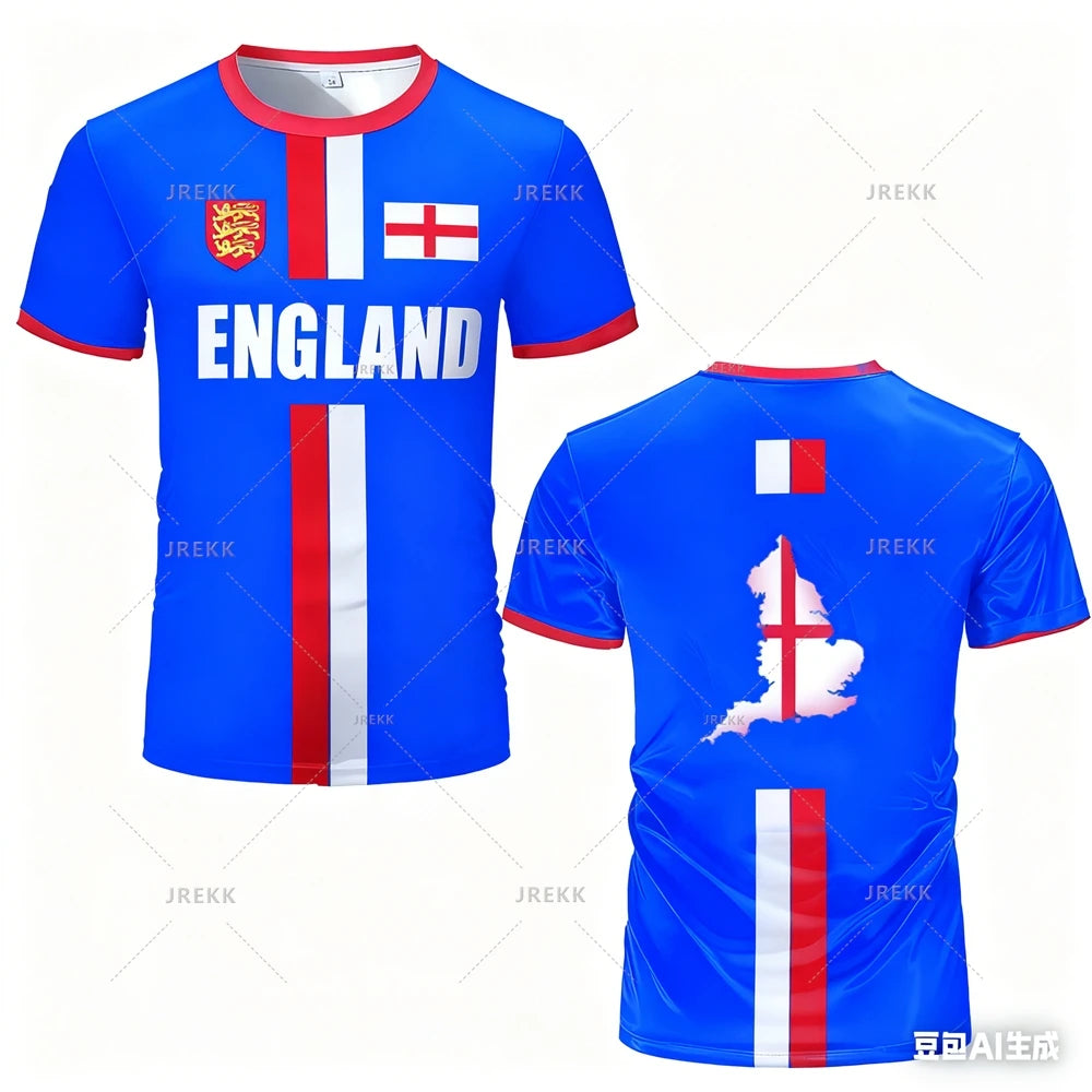 England Football Jersey Men's Sports T-shirts Maillot Football Oversized Quick Dry Tops Unisex Casual Tees Tops Y2k Mens Gifts