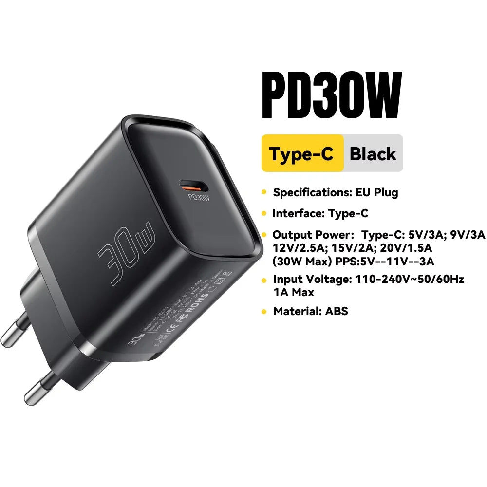 Essager 30W Fast Charger PD Charger For iPhone 16 15 14 13 Huawei Quick Charger PD3.0 QC3.0 Phone Charger Type C Tablets Charger