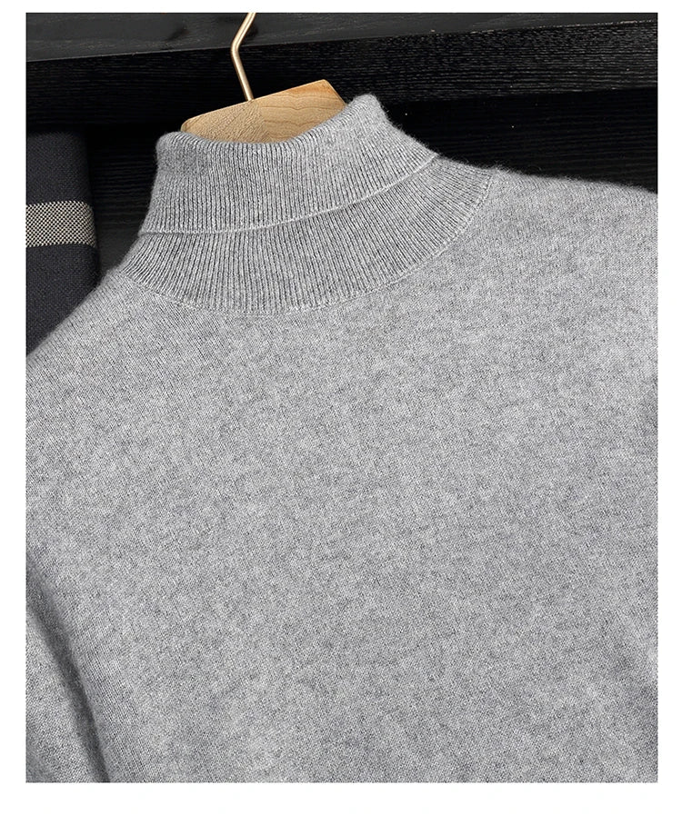 Autumn/Winter Men's 100% Cashmere Pullover Business Casual Solid Knitted Sweater Loose High Collar Tops Basic Thick Warm Jumper