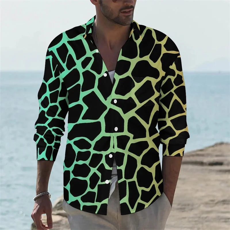 Men's shirt giraffe printed animal shirt autumn casual shirt men's cool shirt long sleeved pattern fun top size XS-6XL