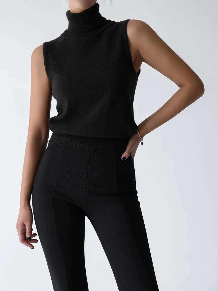 White Turtleneck Knitted Sleeveless Sweater For Women Elegant Knit Warm Tank Tops Sweaters Autumn Clothing Brown Blue Gray Red