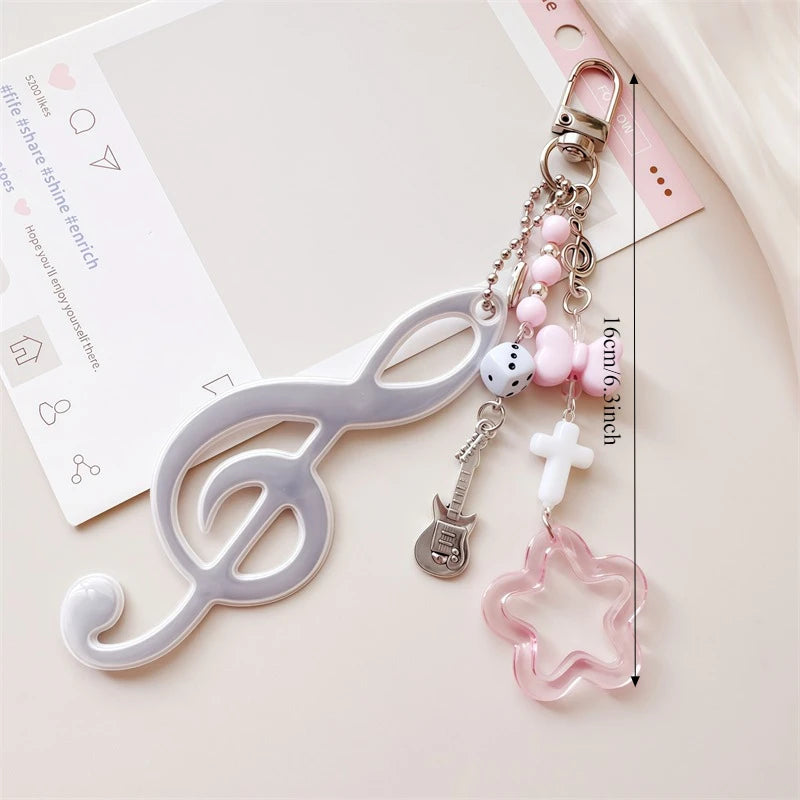 Y2K Music Themed Bag Charm Ribbon Bow Heart Keychain ItaBag Backpack Hanging Decor Ornament Accessory Gift For Teenage Girls