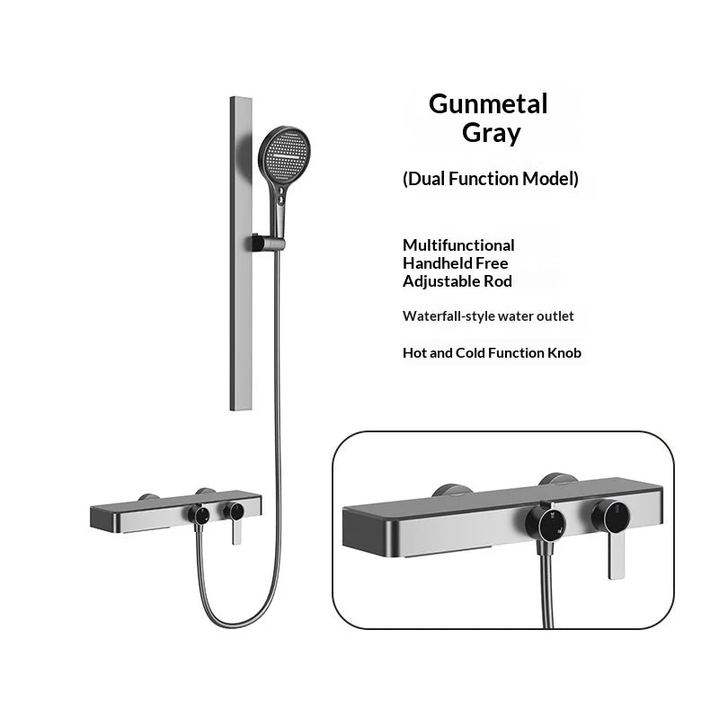 Premium All Copper Shower Set with Heated Waterway Shelf Dual Valves Hot Cold Multi Function High Pressure Shower Head Shower
