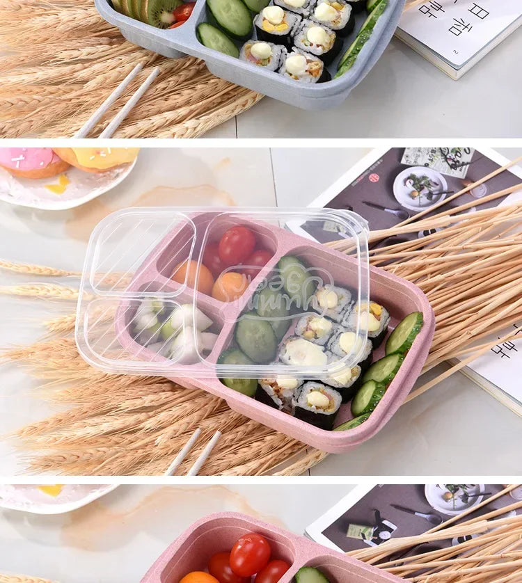 1-3pc Straw Lunch Box Portable Bento Box With Compartment Picnic Bento Box Fruit Container Microwave Oven Dinnerware for Student